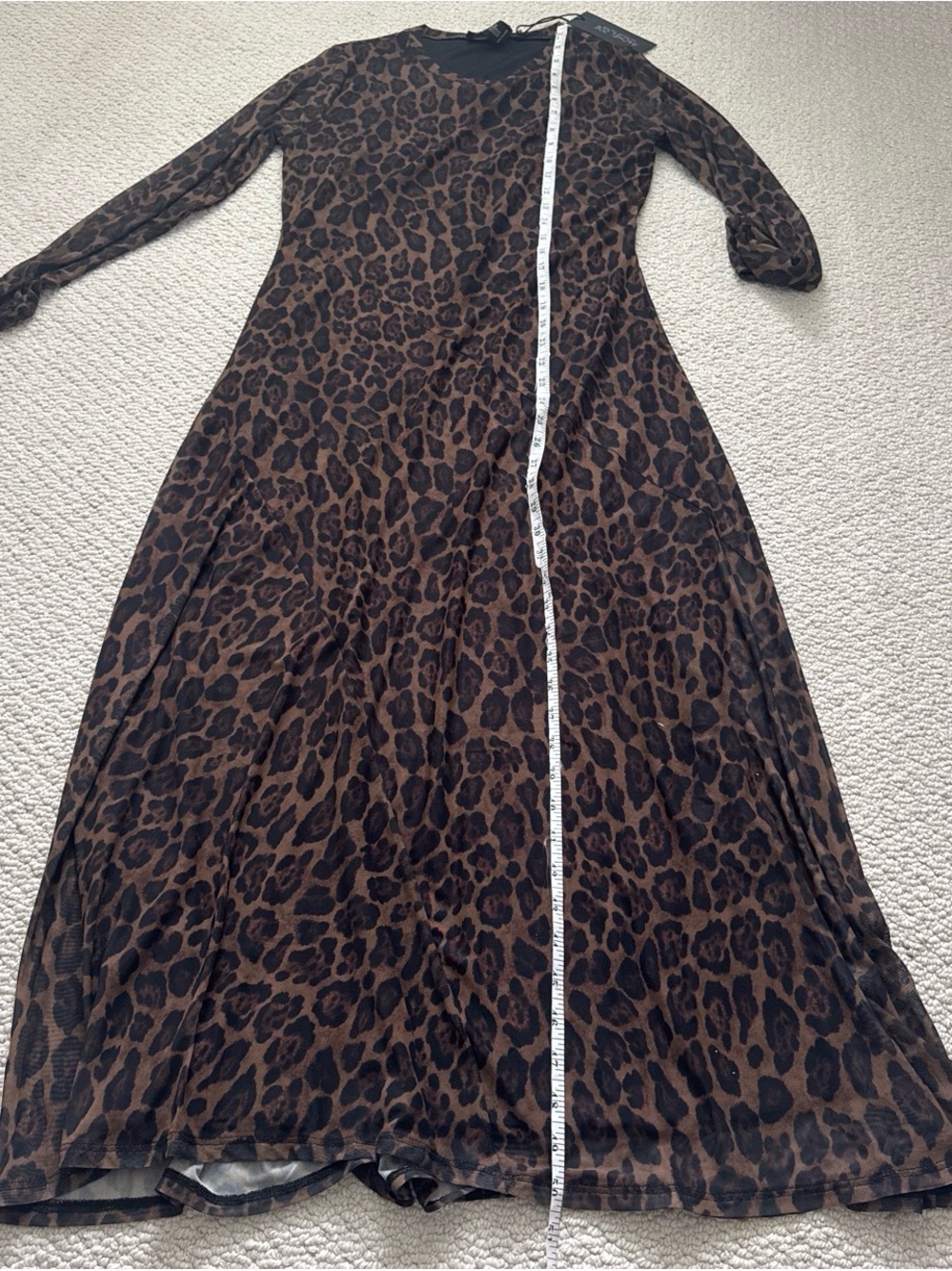 NWT Long Sleeve Brown Leopard Print Maxi Dress - Picture 5 of 6